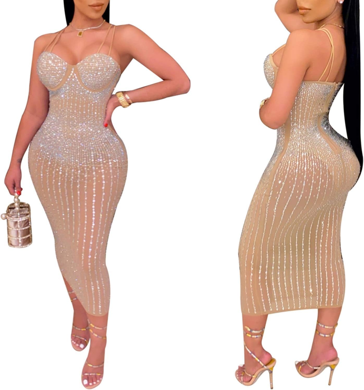 Women Long Sleeve Birthday Dresses Sexy Hot Diamond Process Sexy Dress Party Club Night Dress