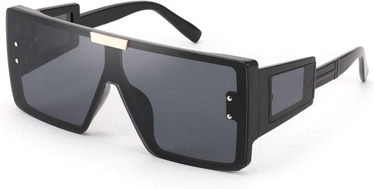 Square Oversized Flat Top Sunglasses with Side Lens Integrated for Women Men B4028