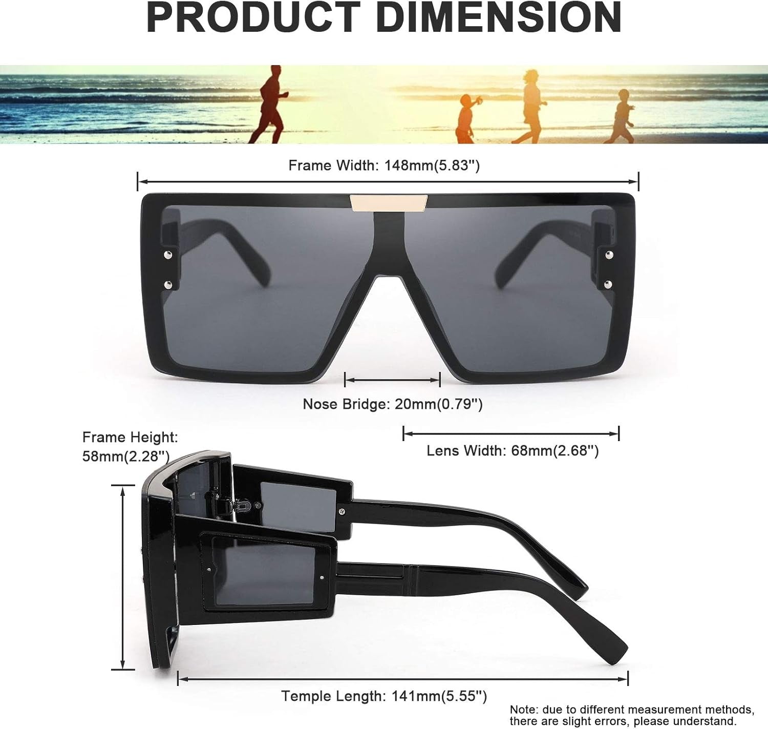 Square Oversized Flat Top Sunglasses with Side Lens Integrated for Women Men B4028