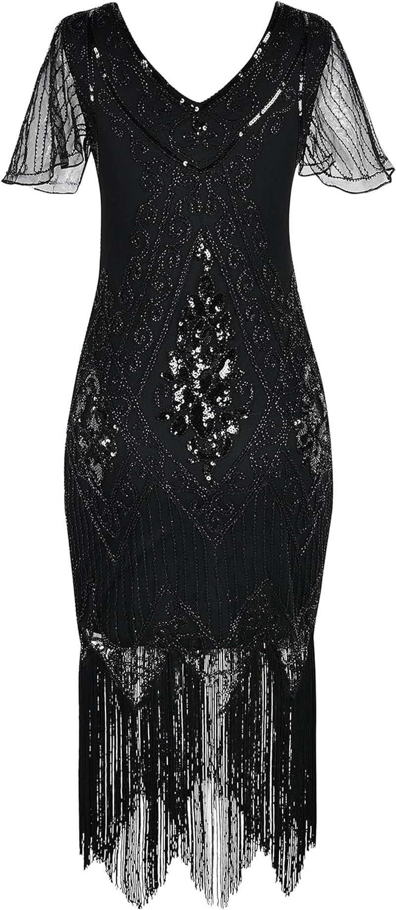 Women'S Flapper Dresses 1920S Sequins Art Deco Gatsby Cocktail Dress with Sleeve